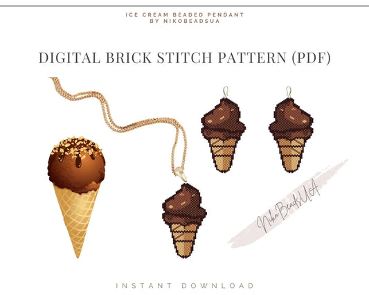 Chocolate Ice Cream Brick Stitch pattern for beaded pendant and earrings NikoBeadsUA