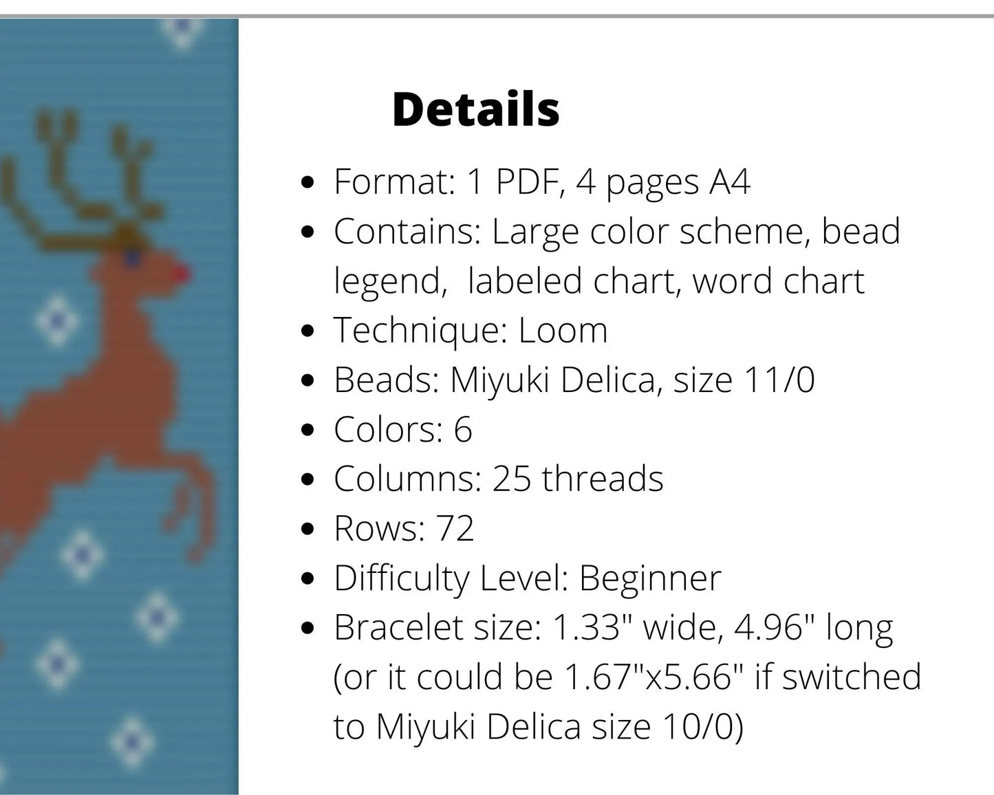 Christmas Deer Loom pattern for beaded bracelet NikoBeadsUA