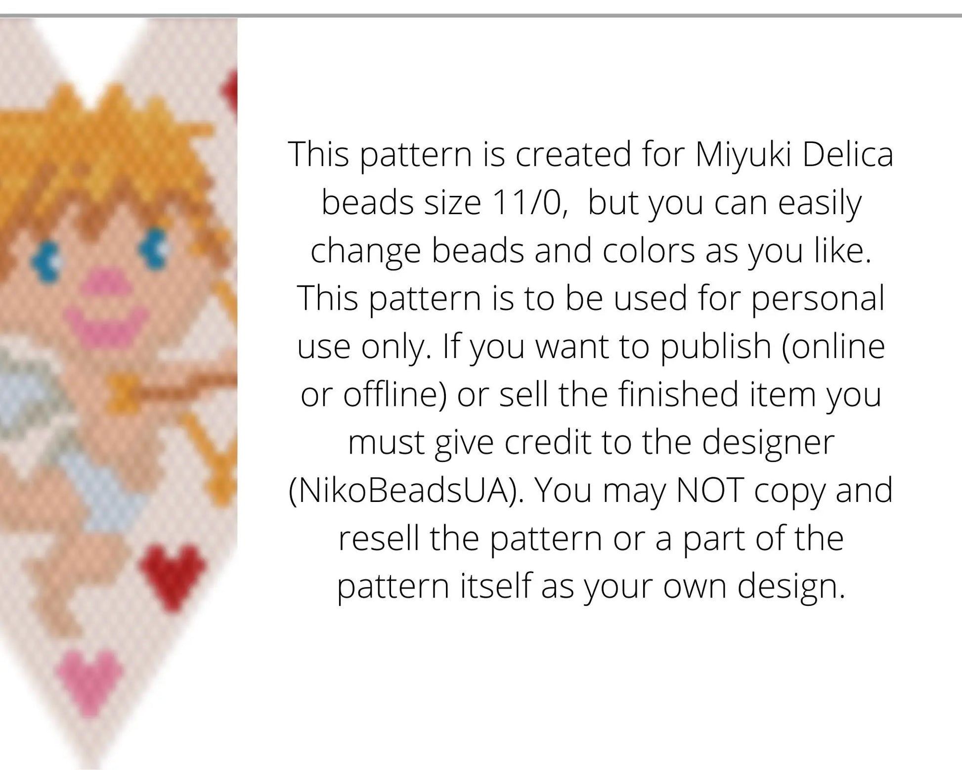Cupid Heart Brick Stitch pattern for beaded diamond pendant, earrings NikoBeadsUA