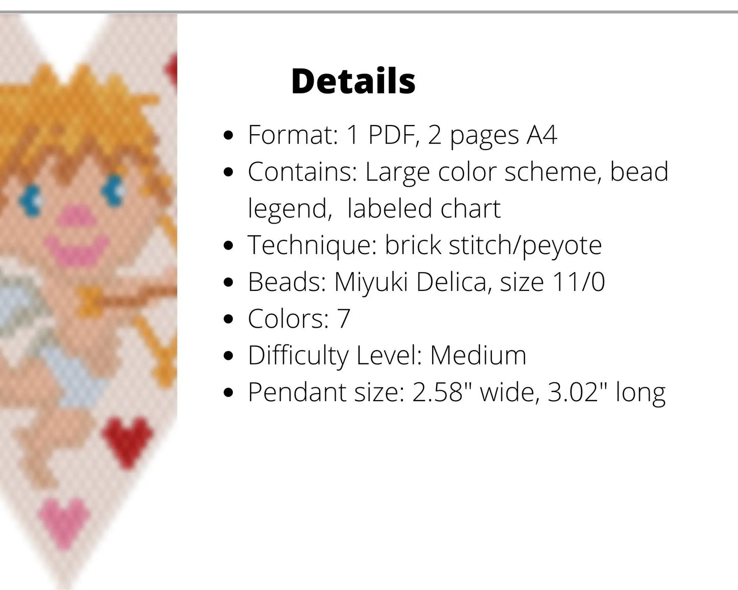 Cupid Heart Brick Stitch pattern for beaded diamond pendant, earrings NikoBeadsUA