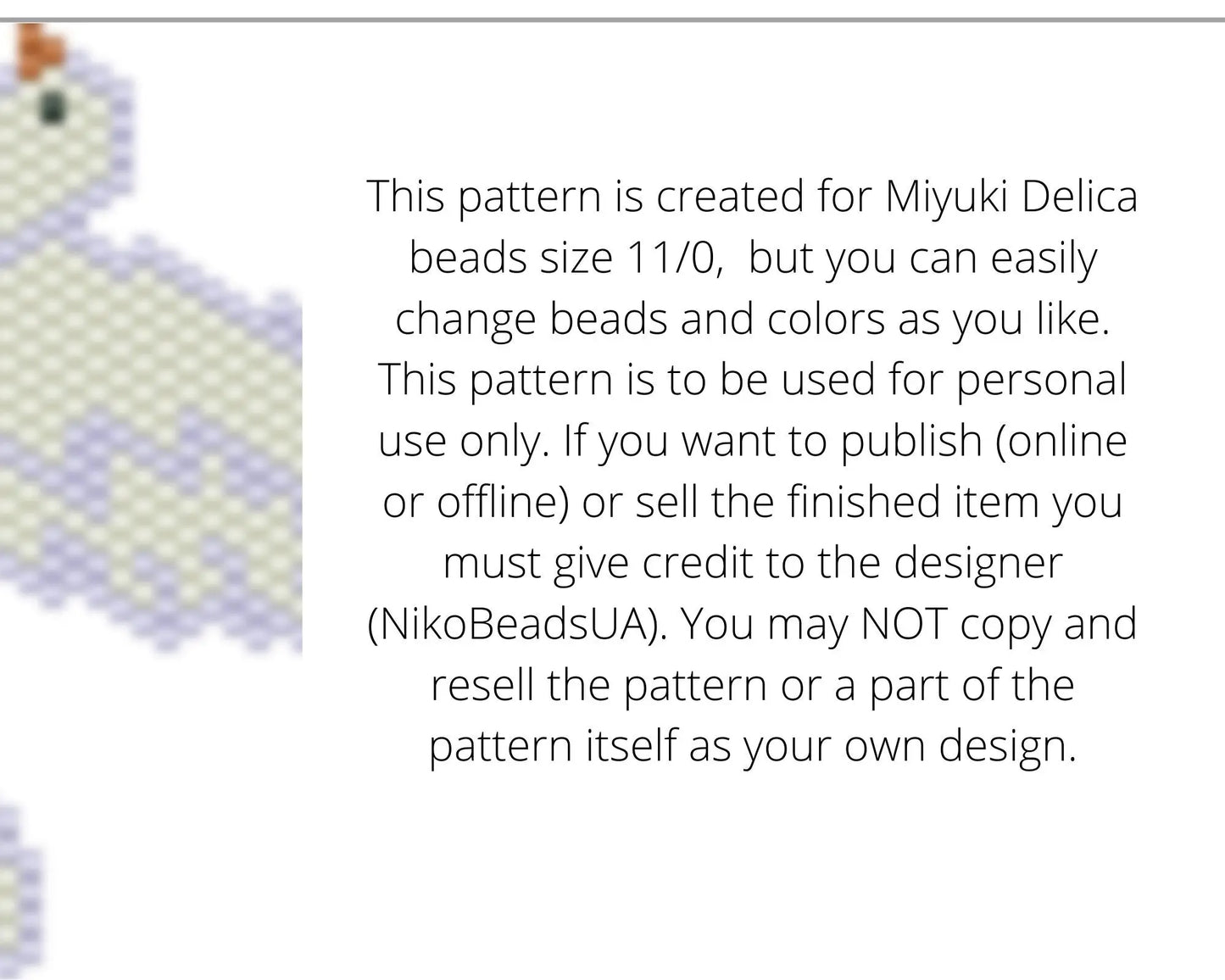 Dove Brick Stitch pattern for beaded pendant and earrings NikoBeadsUA