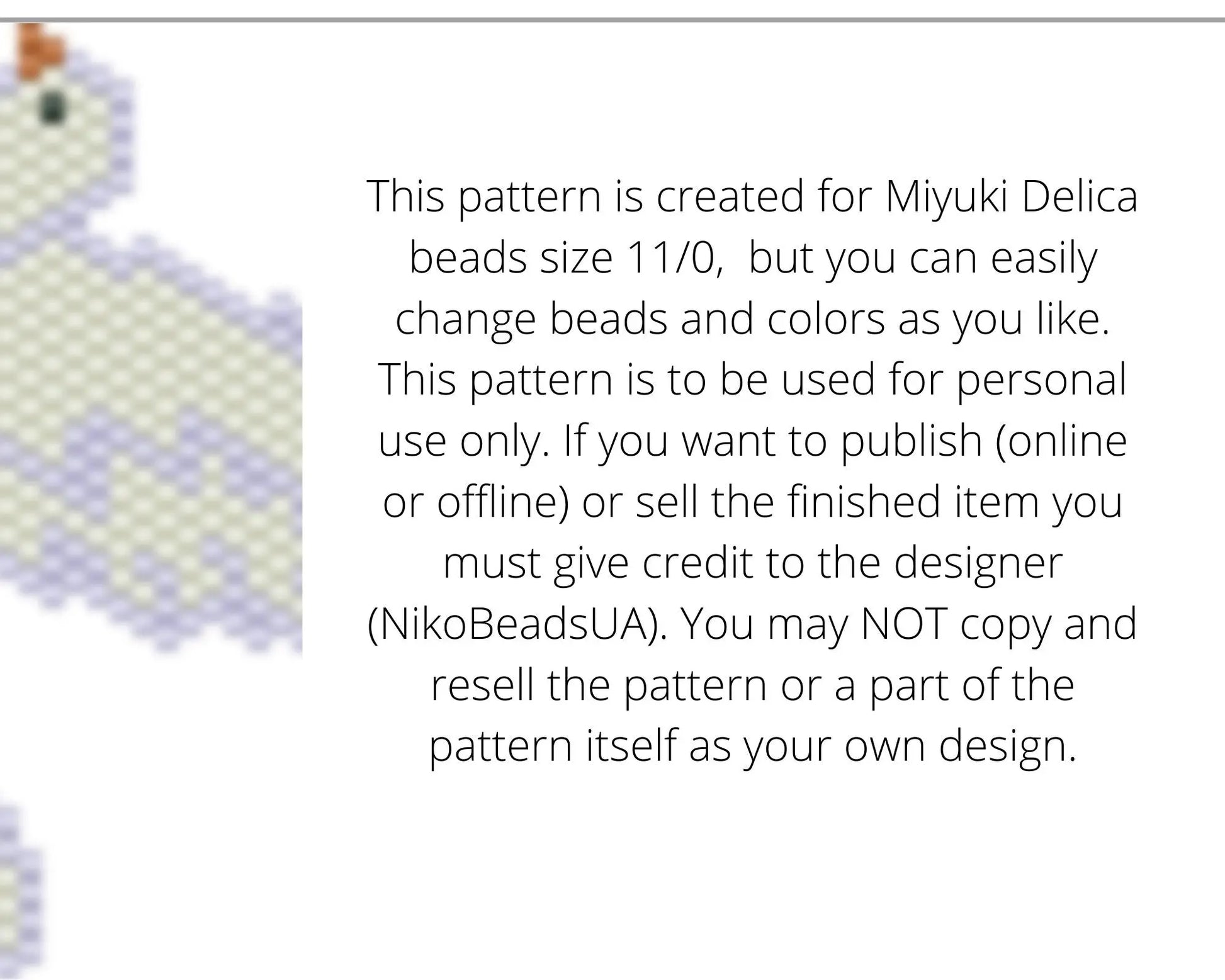 Dove Brick Stitch pattern for beaded pendant and earrings NikoBeadsUA