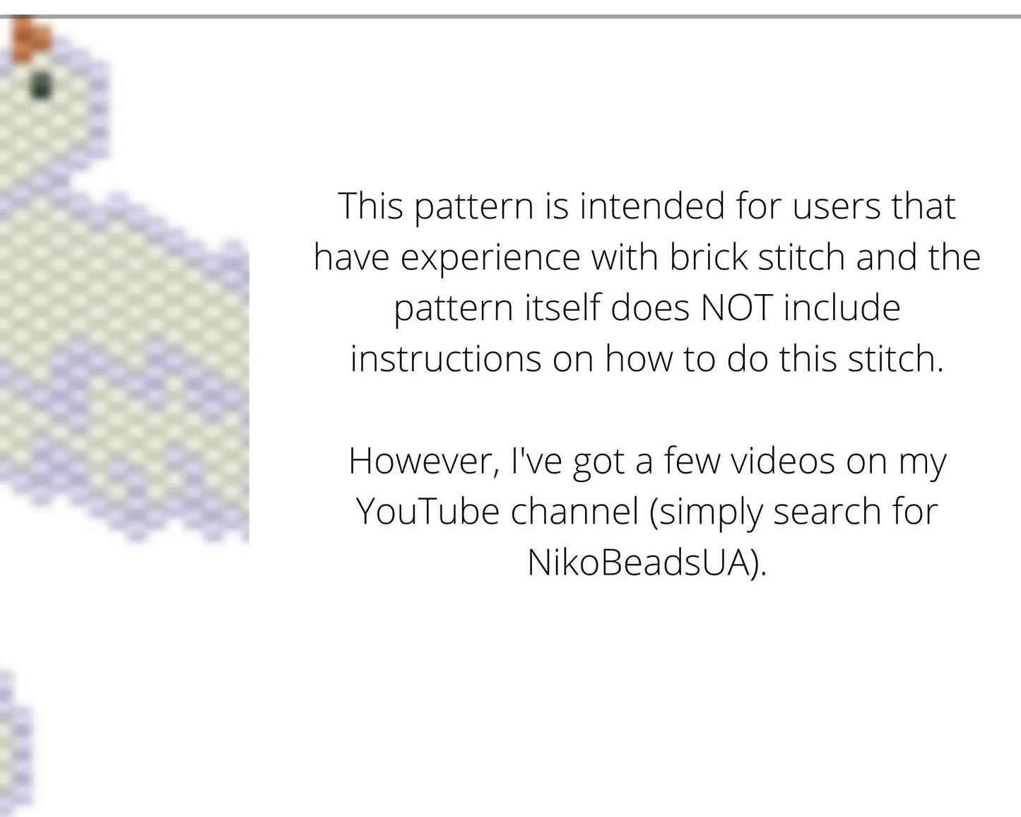 Dove Brick Stitch pattern for beaded pendant and earrings NikoBeadsUA