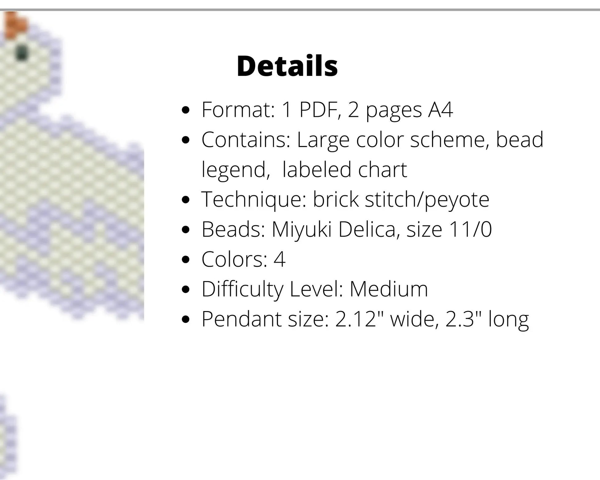 Dove Brick Stitch pattern for beaded pendant and earrings NikoBeadsUA