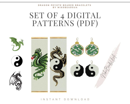 Dragon Brick Stitch Beaded Pendant and Bracelet Patterns Bundle NikoBeadsUA