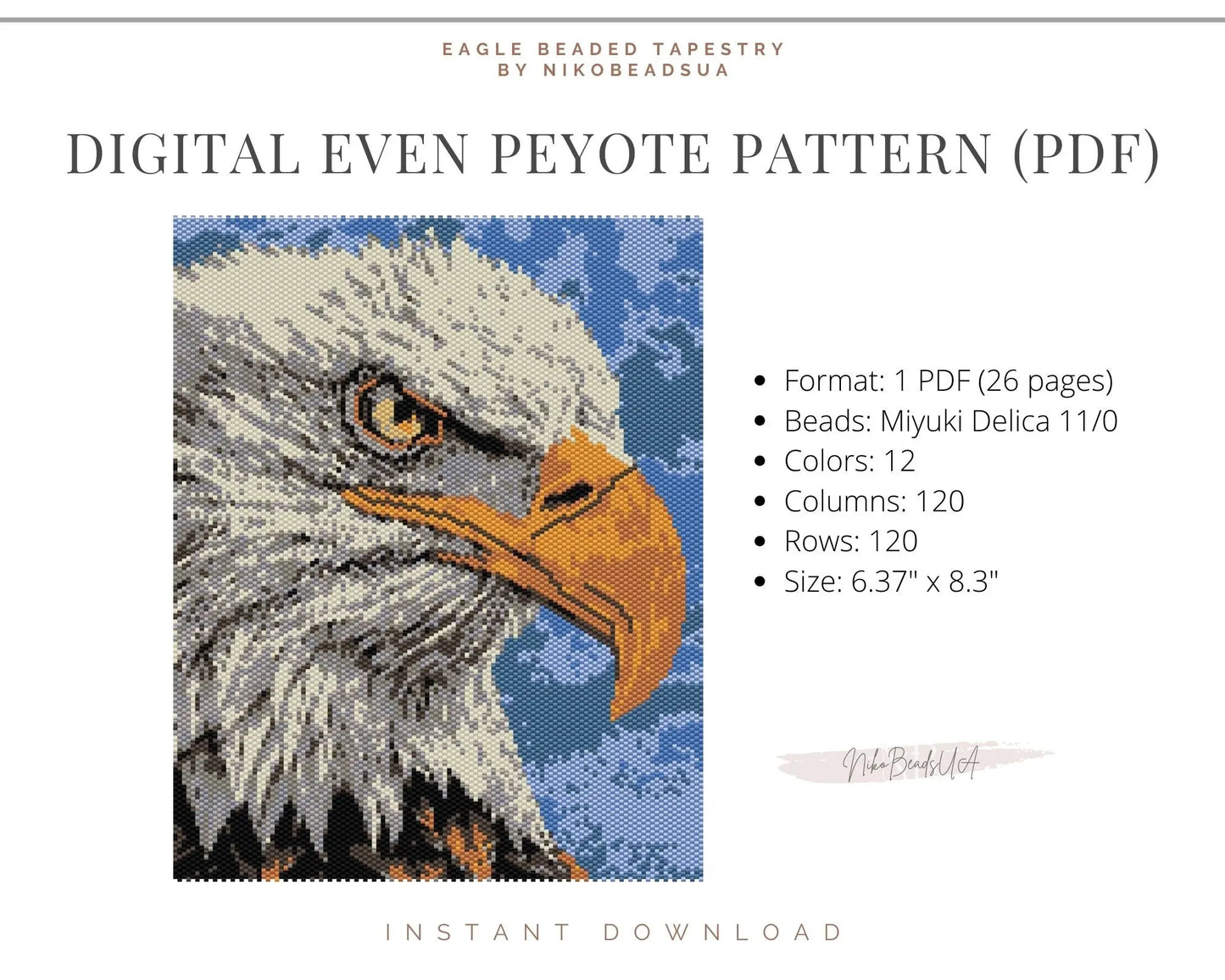 Eagle even peyote pattern for beaded tapestry NikoBeadsUA