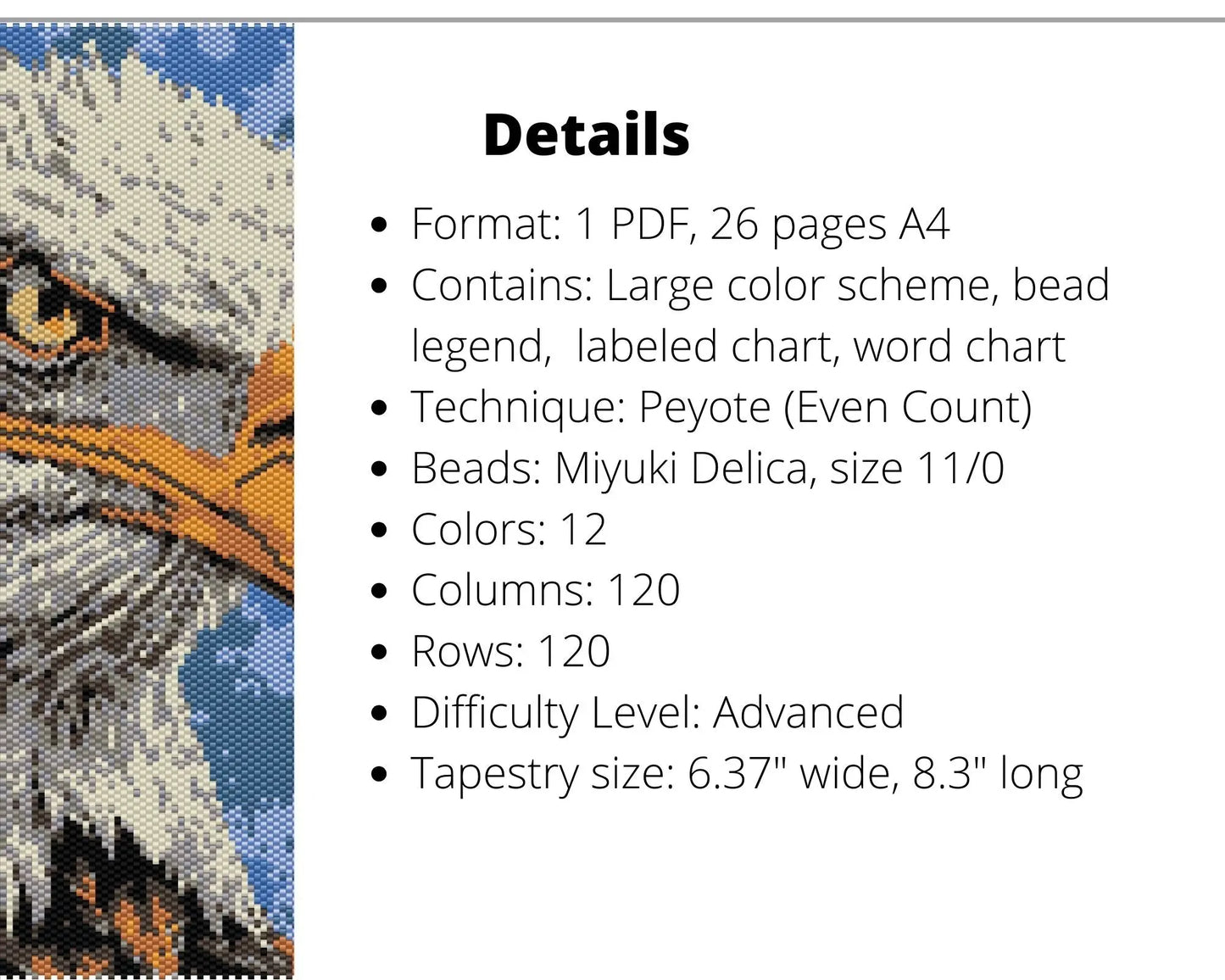 Eagle even peyote pattern for beaded tapestry NikoBeadsUA