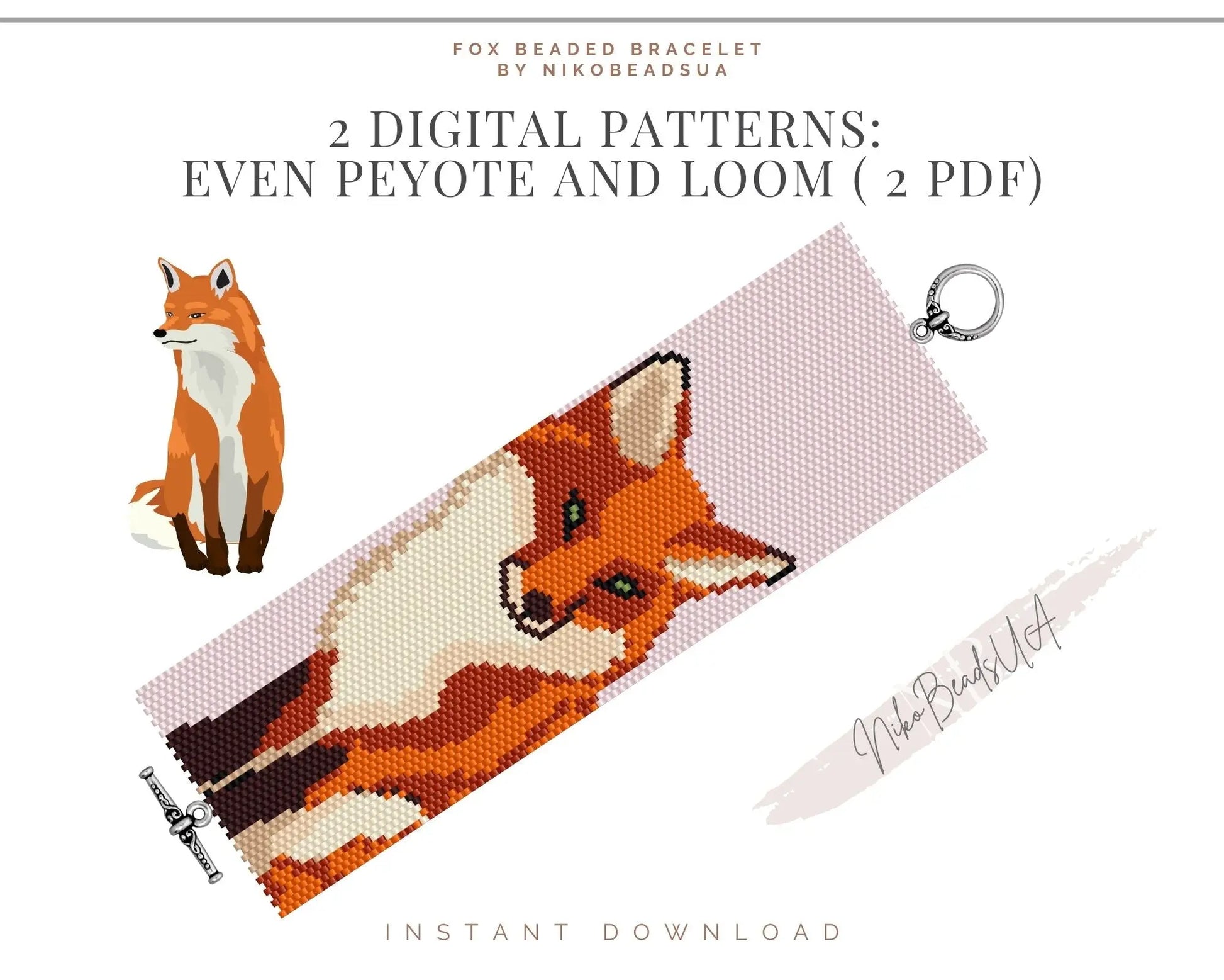 Fox even peyote and loom patterns for beaded bracelet NikoBeadsUA