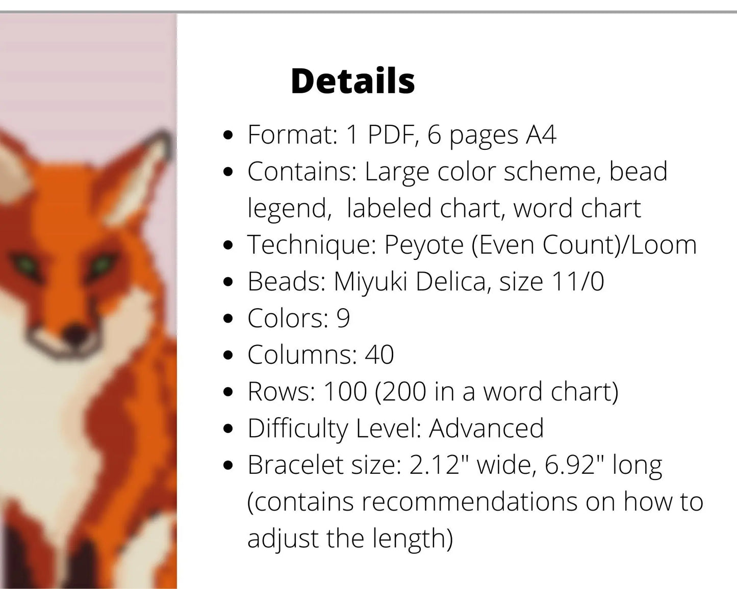 Fox even peyote and loom patterns for beaded bracelet NikoBeadsUA