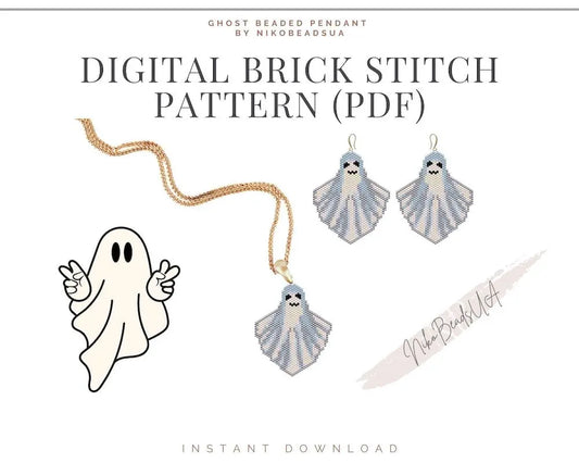 Ghost Brick Stitch pattern for beaded pendant and earrings NikoBeadsUA