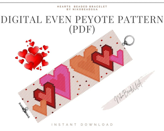 Hearts even peyote pattern for beaded bracelet NikoBeadsUA