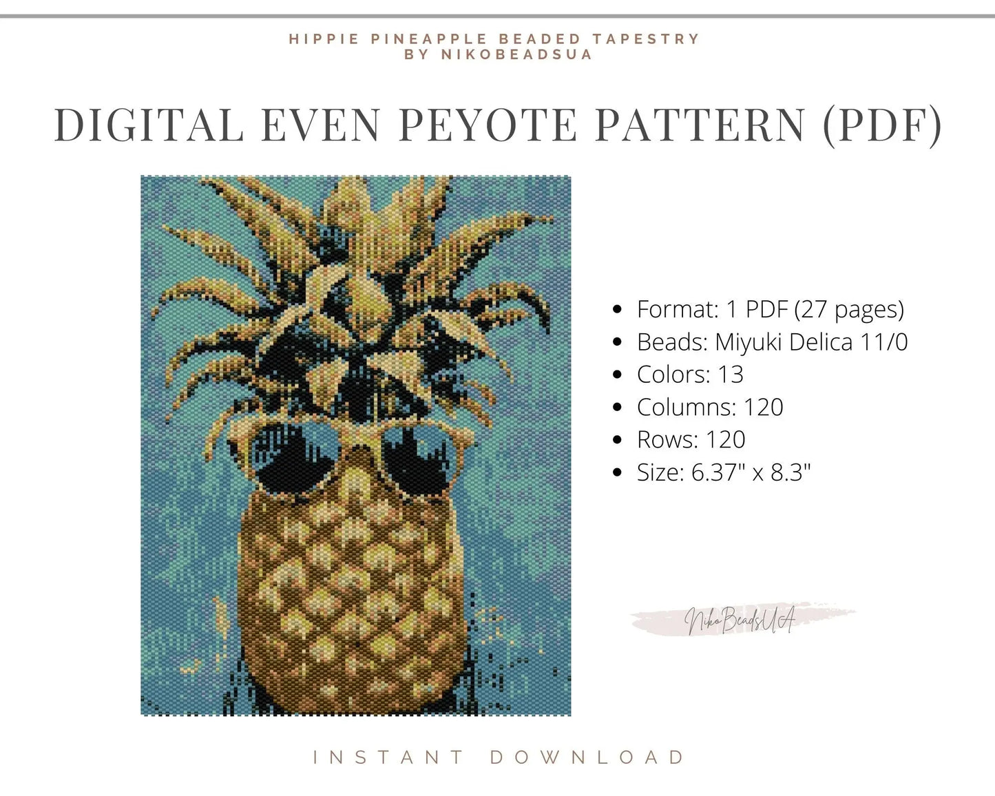 Hippie Pineapple even peyote pattern for beaded tapestry NikoBeadsUA