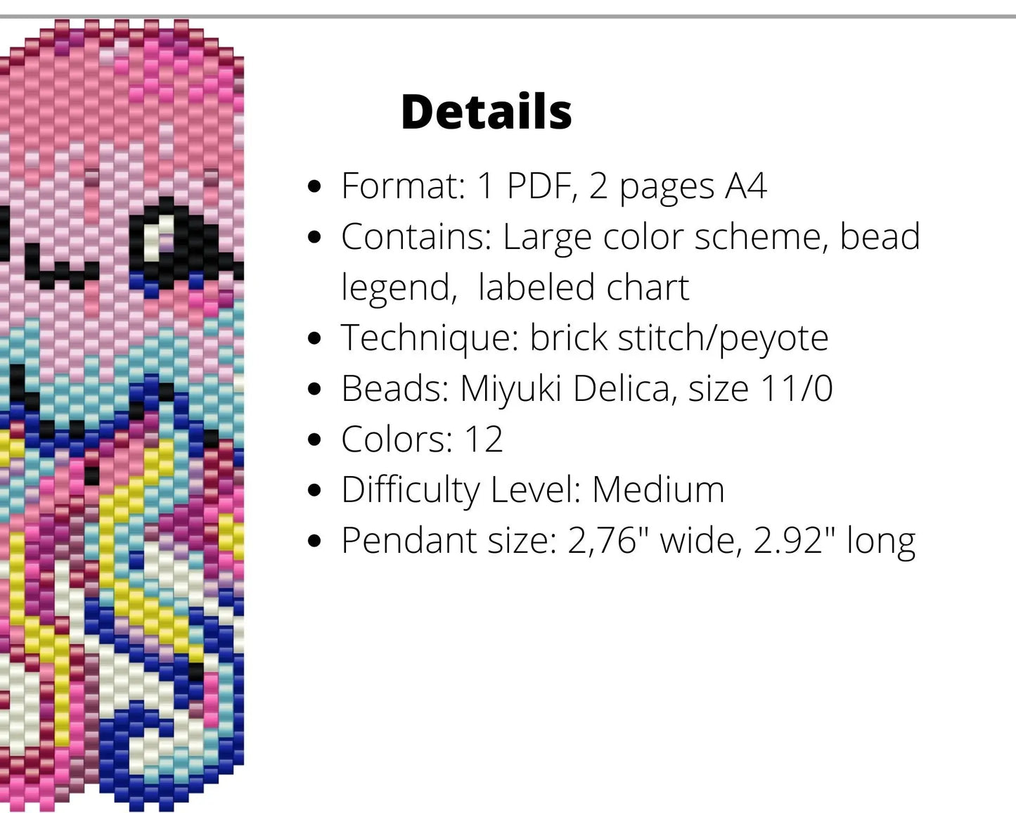 Jellyfish Brick Stitch pattern for beaded pendant and earrings NikoBeadsUA