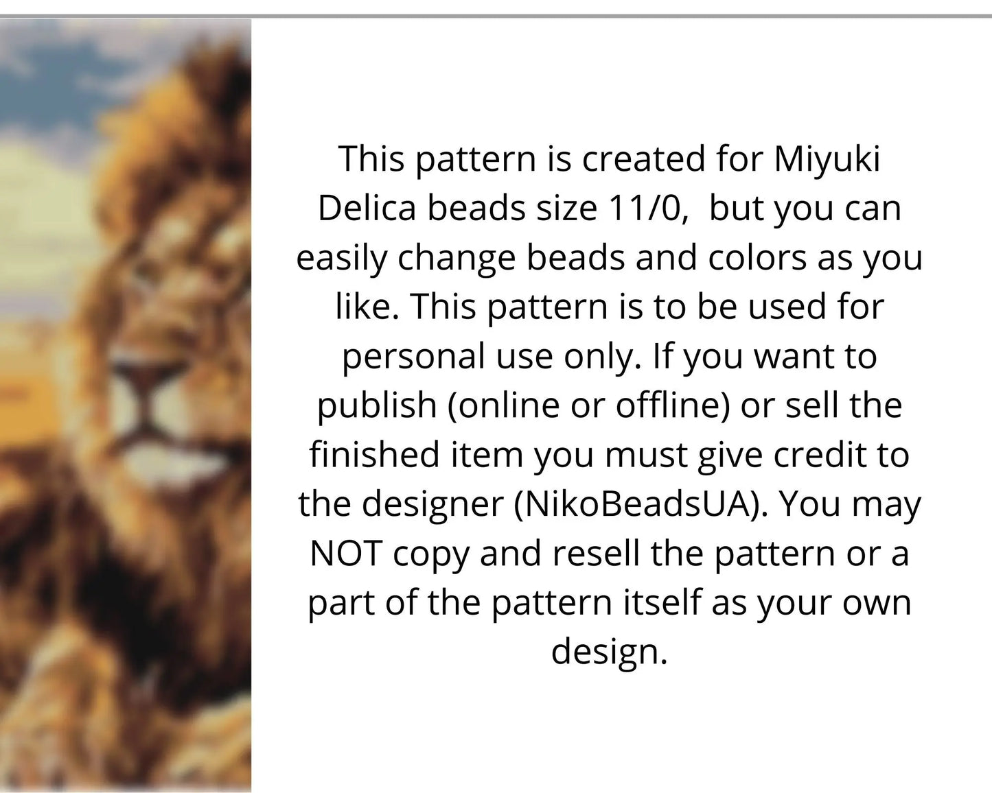 Lion even peyote pattern for beaded tapestry NikoBeadsUA