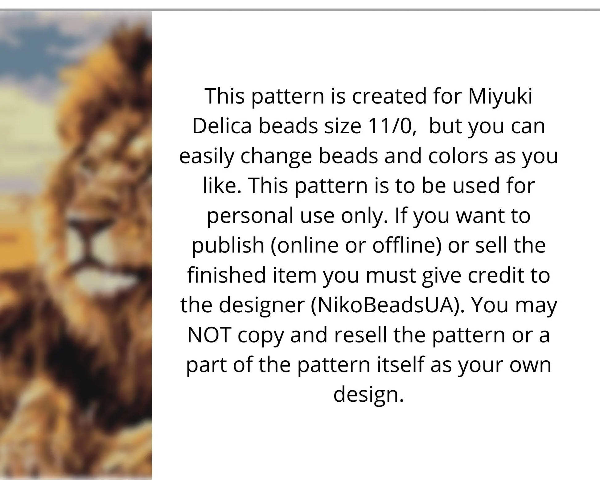 Lion even peyote pattern for beaded tapestry NikoBeadsUA