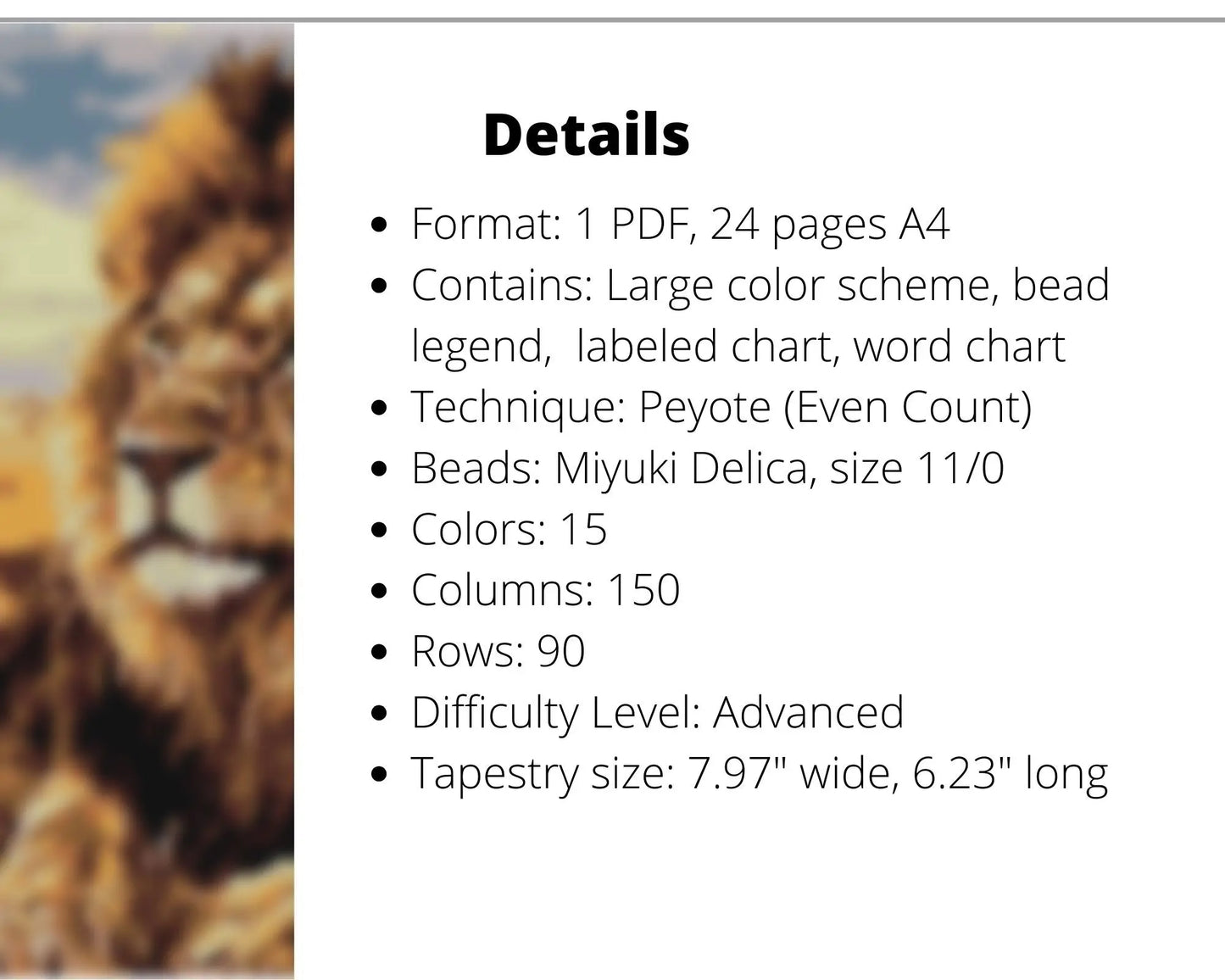 Lion even peyote pattern for beaded tapestry NikoBeadsUA