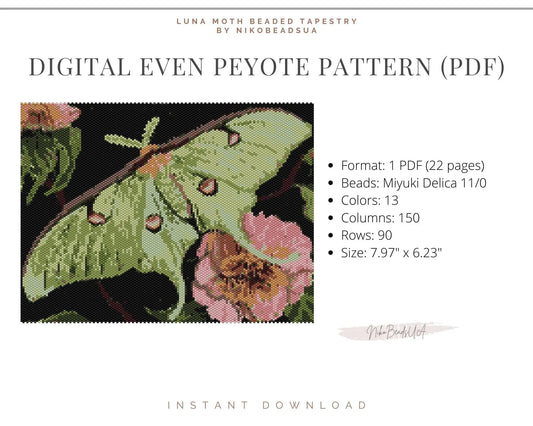 Luna Moth even peyote pattern for beaded tapestry NikoBeadsUA