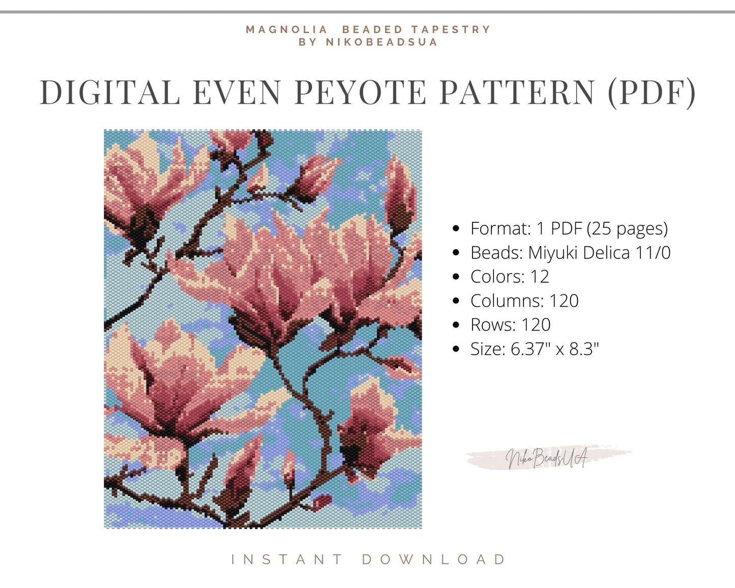 Magnolia even peyote pattern for beaded tapestry NikoBeadsUA