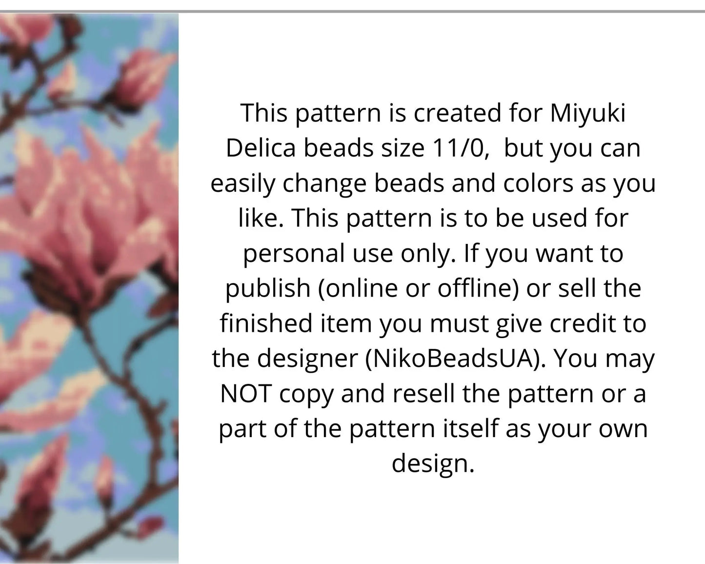 Magnolia even peyote pattern for beaded tapestry NikoBeadsUA