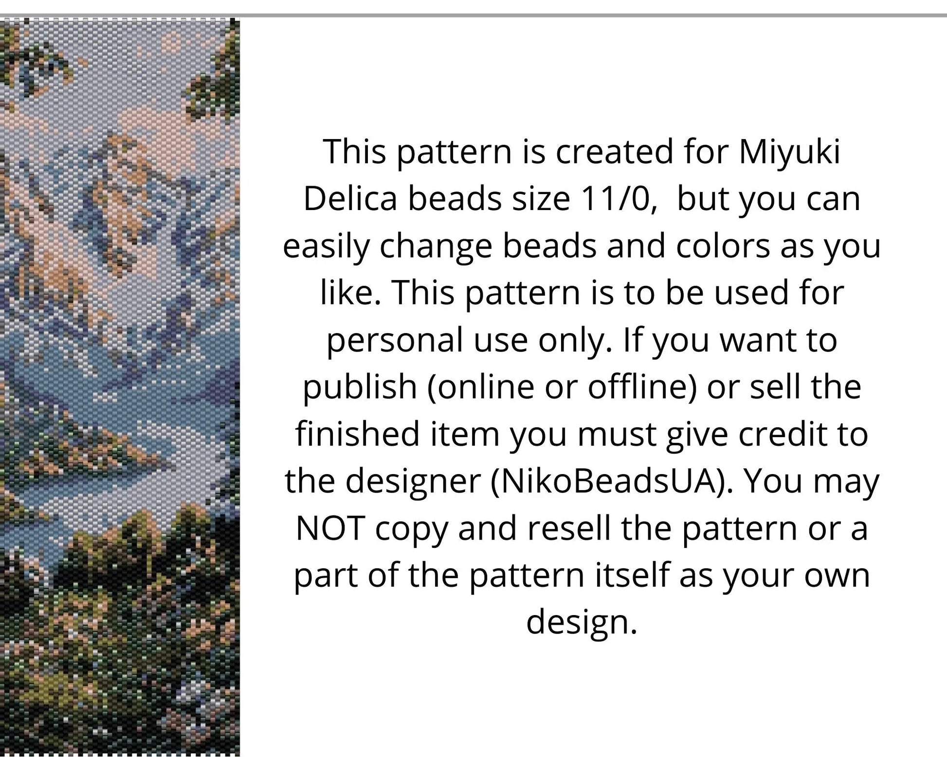 Mountain Forest even peyote and loom pattern for beaded tapestry NikoBeadsUA
