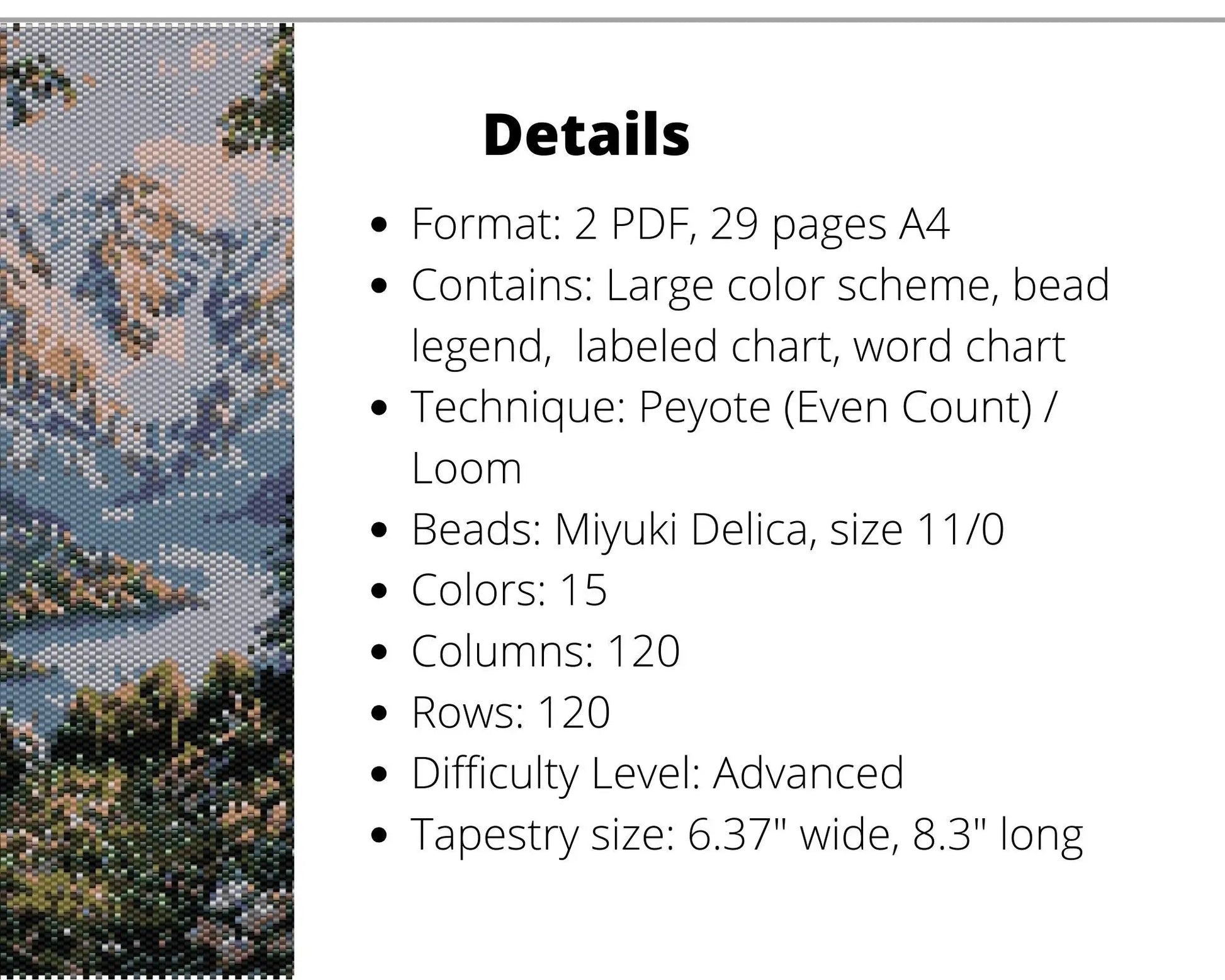 Mountain Forest even peyote and loom pattern for beaded tapestry NikoBeadsUA