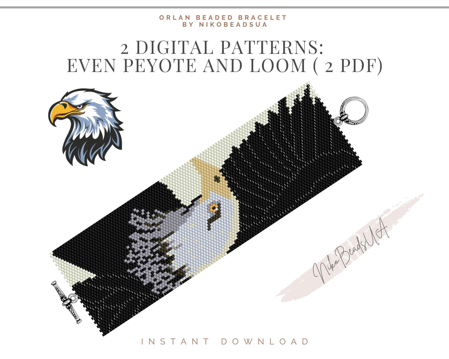Flying Eagle even peyote and loom patterns for beaded bracelet