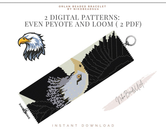 Flying Eagle even peyote and loom patterns for beaded bracelet