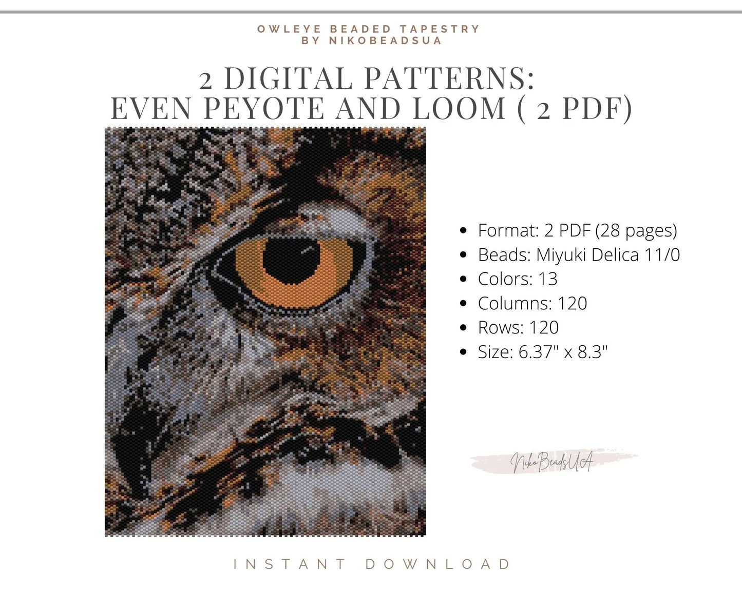Owl Eye even peyote and loom patterns for beaded tapestry NikoBeadsUA