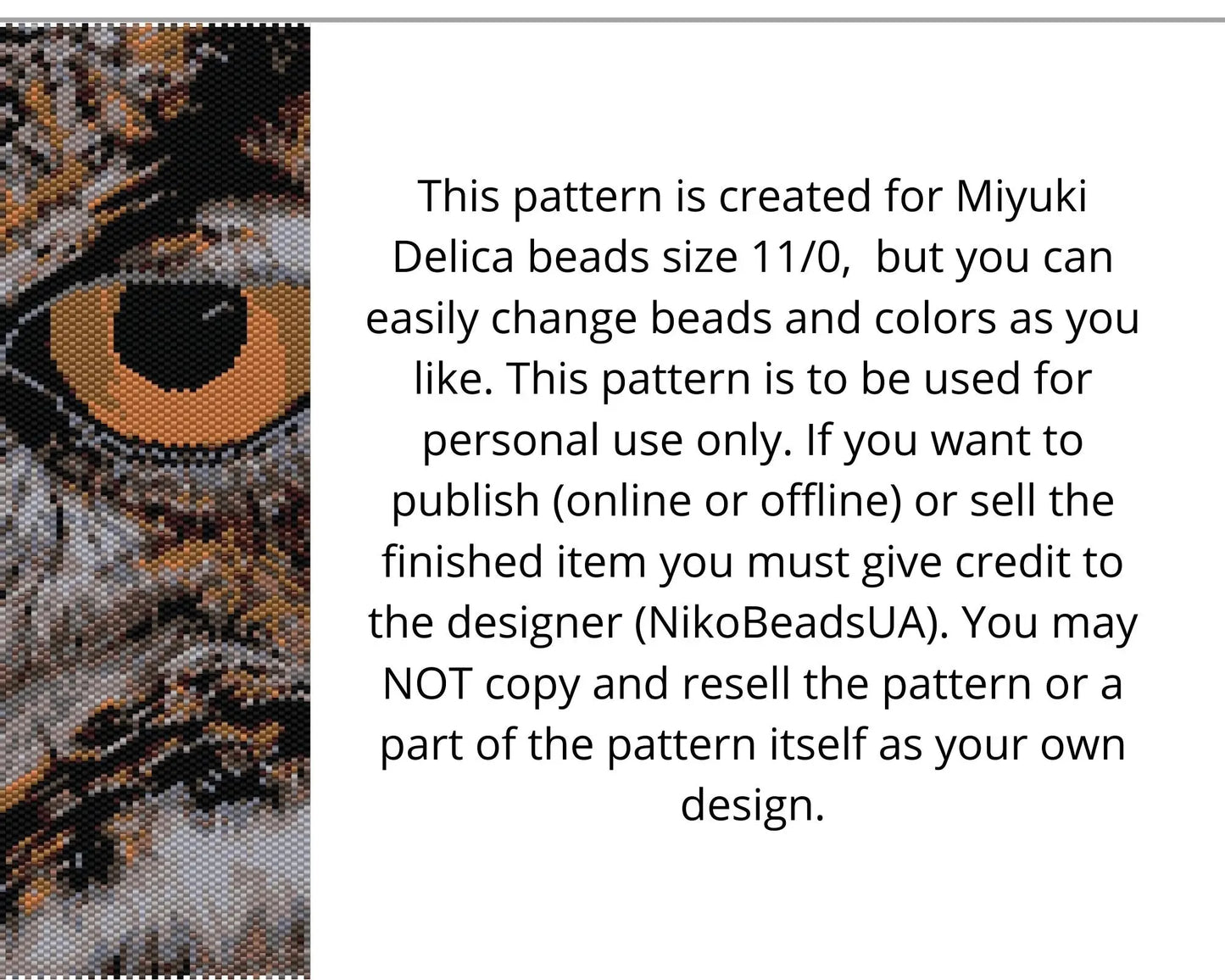 Owl Eye even peyote and loom patterns for beaded tapestry NikoBeadsUA