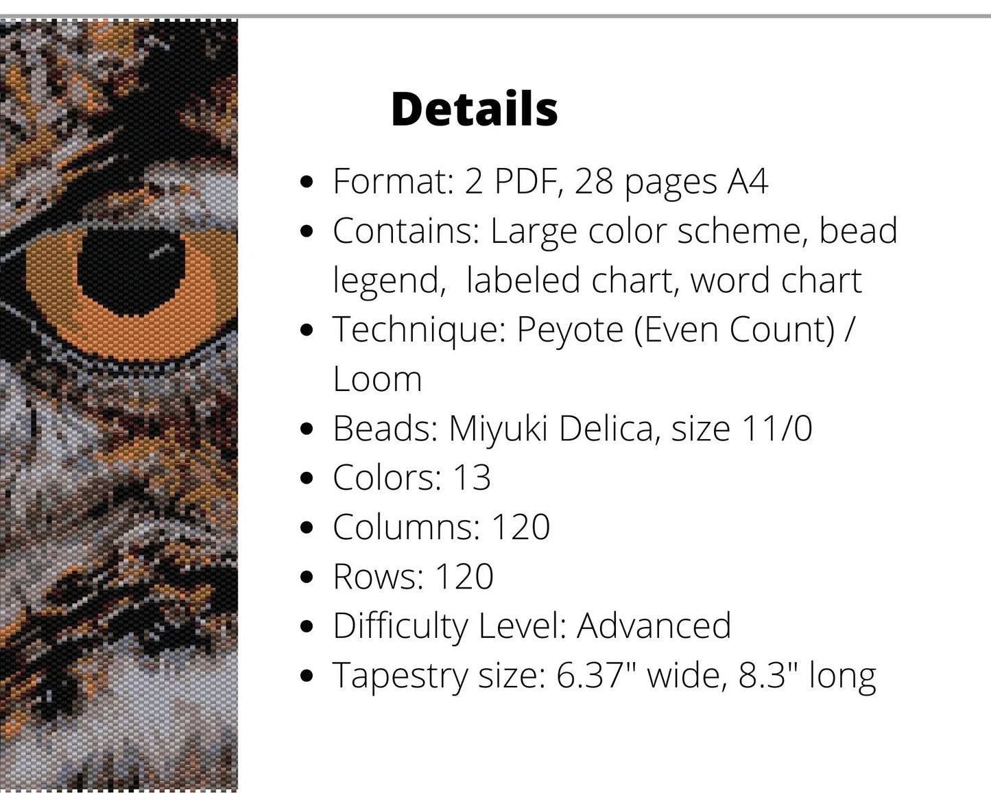 Owl Eye even peyote and loom patterns for beaded tapestry NikoBeadsUA