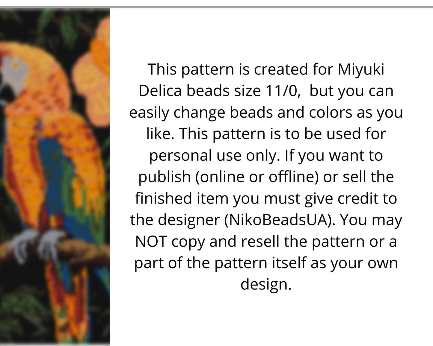 Parrot even peyote pattern for beaded tapestry NikoBeadsUA