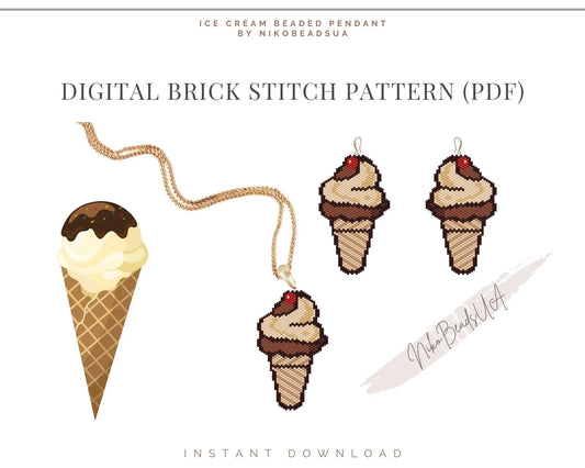 Peanut Ice Cream Brick Stitch pattern for beaded pendant and earrings NikoBeadsUA