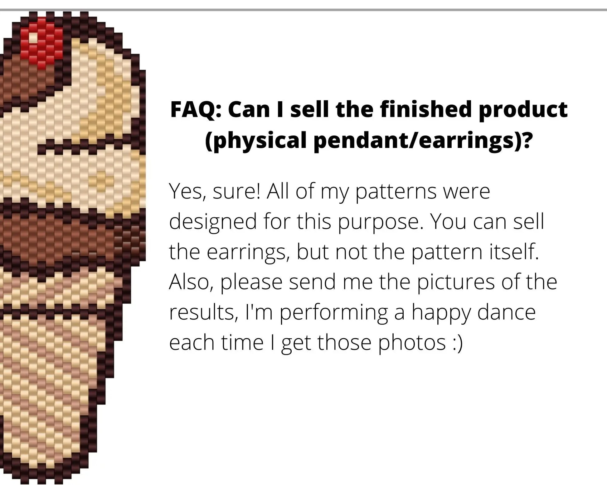 Peanut Ice Cream Brick Stitch pattern for beaded pendant and earrings NikoBeadsUA