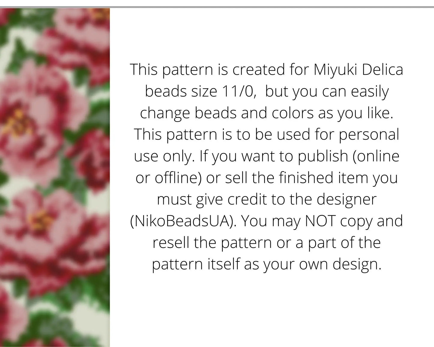 Peonies even peyote pattern for beaded bracelet NikoBeadsUA