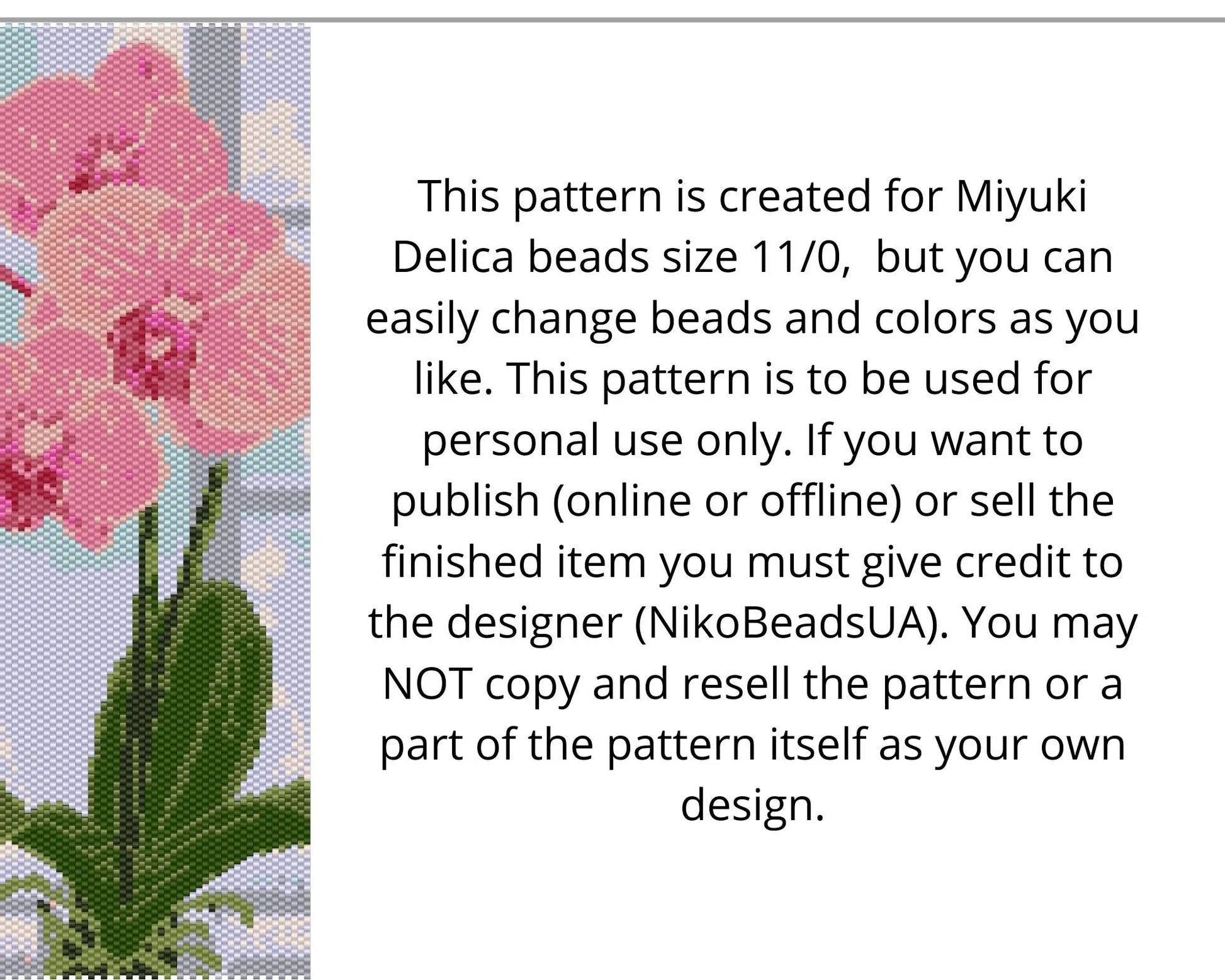 Pink Orchid even peyote pattern for beaded tapestry NikoBeadsUA