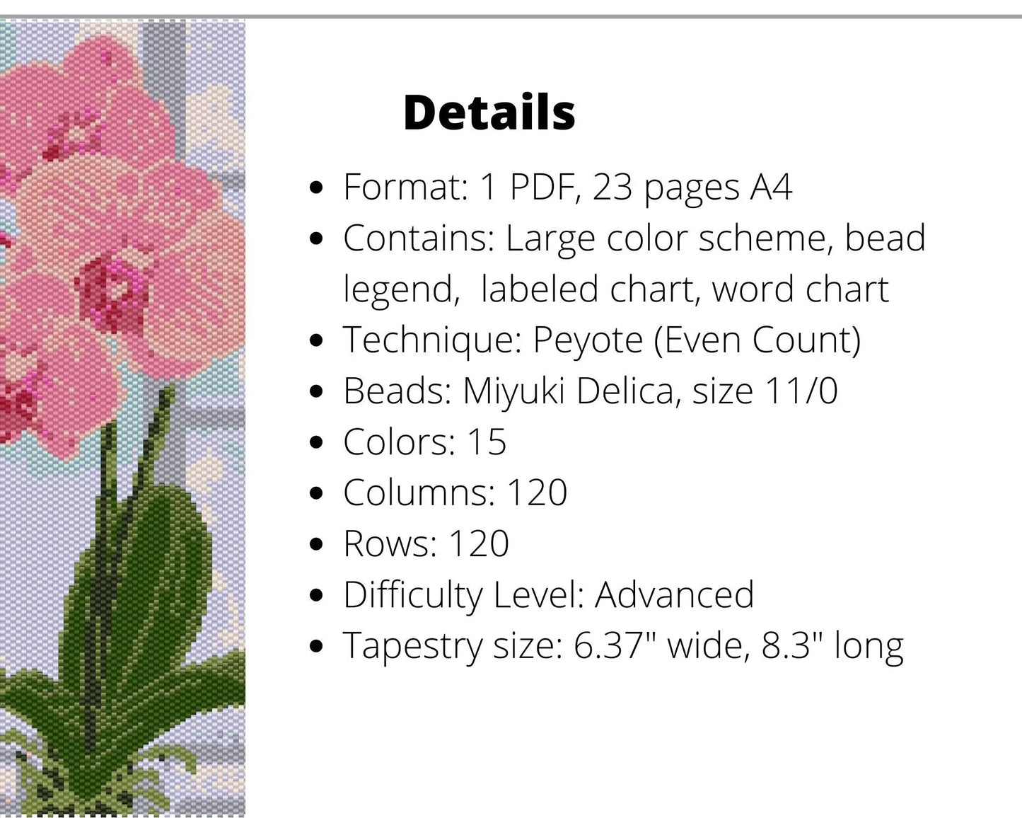 Pink Orchid even peyote pattern for beaded tapestry NikoBeadsUA