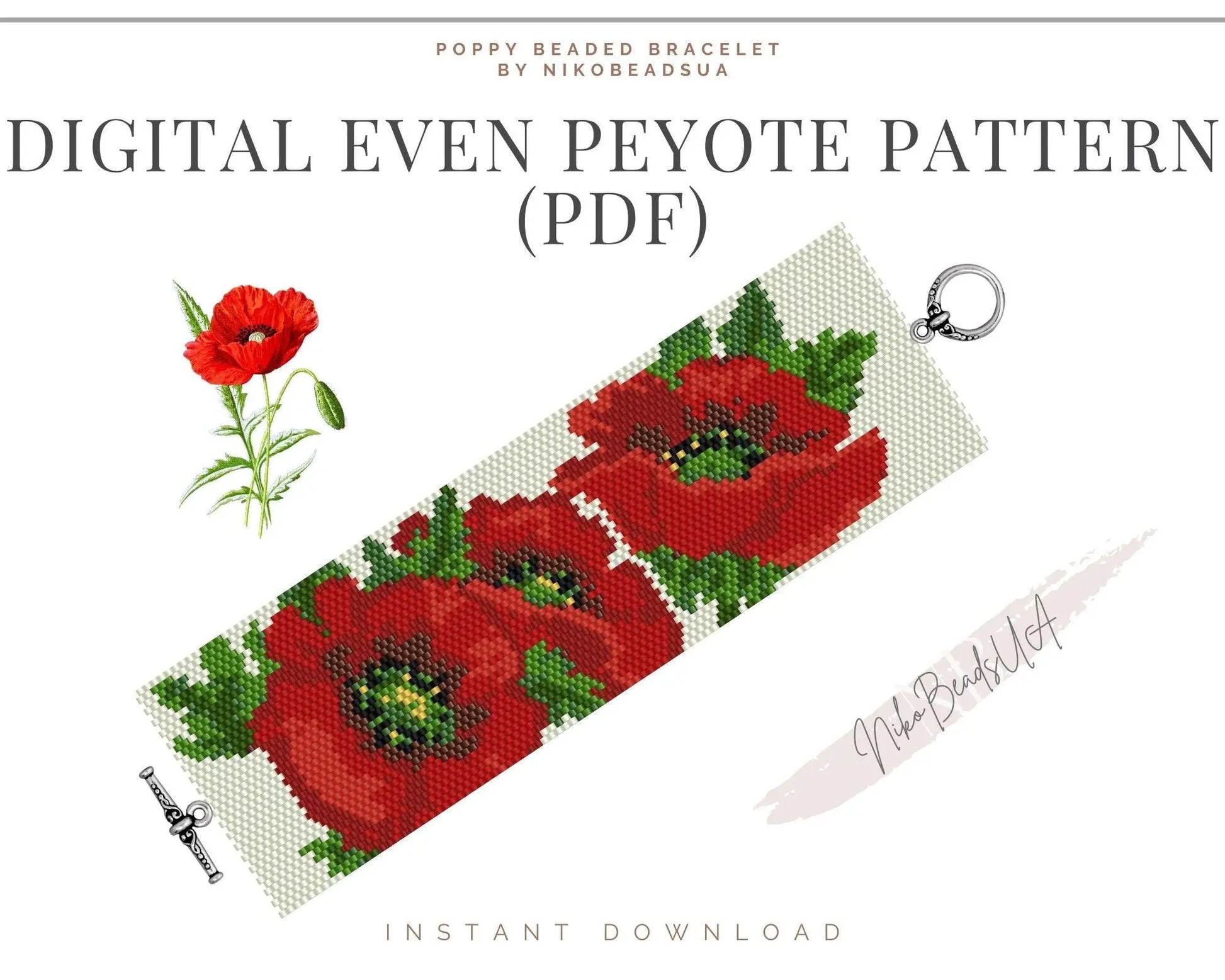 Poppy even peyote pattern for beaded bracelet - NikoBeadsUA