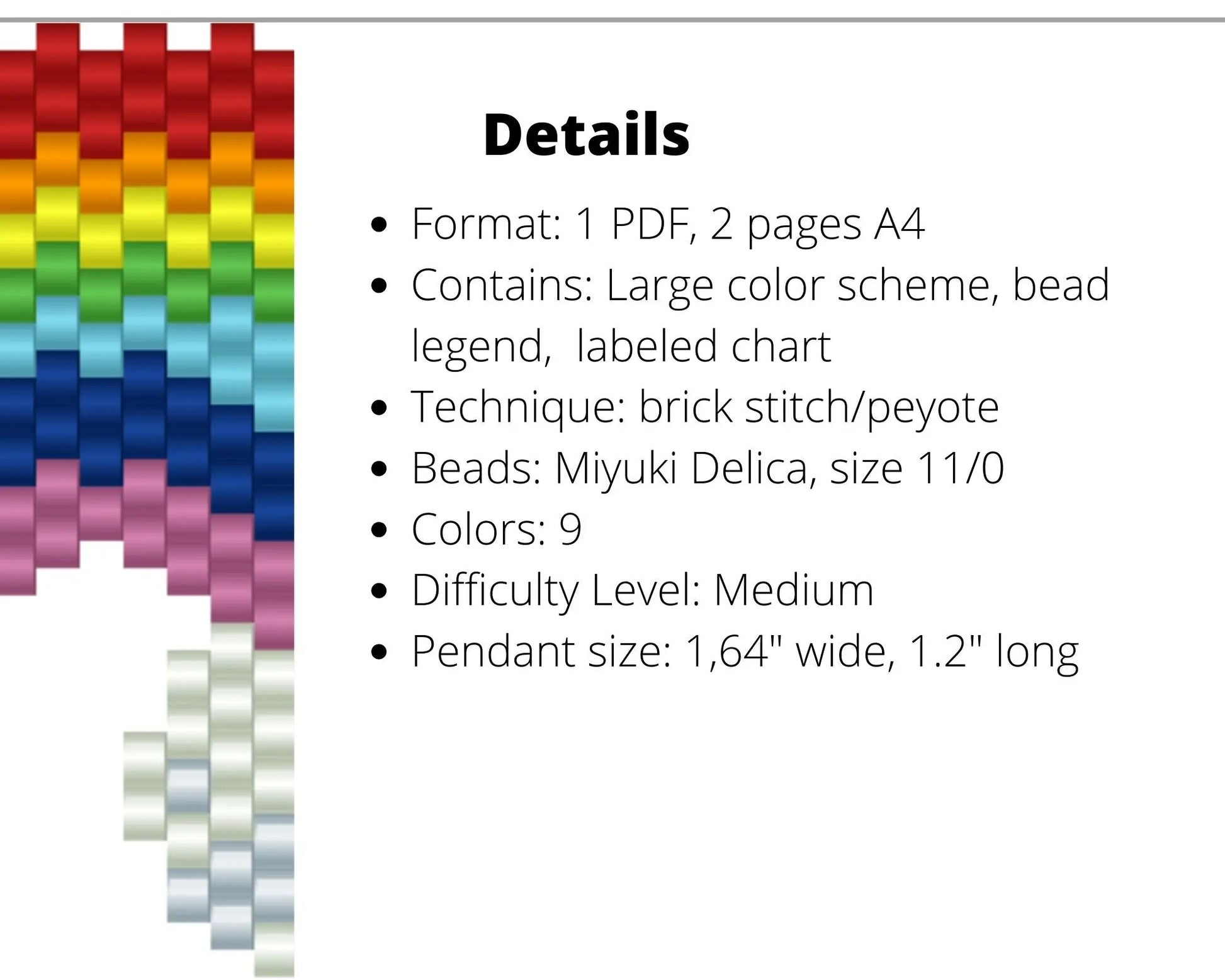 Rainbow Brick Stitch pattern for beaded pendant and earrings NikoBeadsUA
