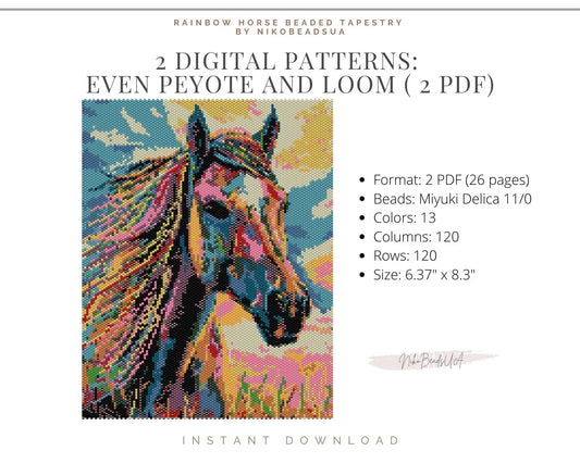 Rainbow Horse even peyote and loom patterns for beaded tapestry NikoBeadsUA