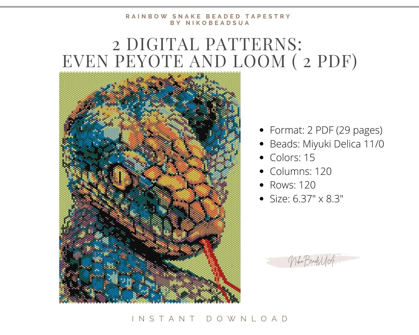 Rainbow Snake even peyote and loom patterns for beaded tapestry NikoBeadsUA
