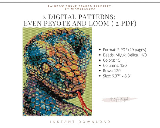 Rainbow Snake even peyote and loom patterns for beaded tapestry NikoBeadsUA