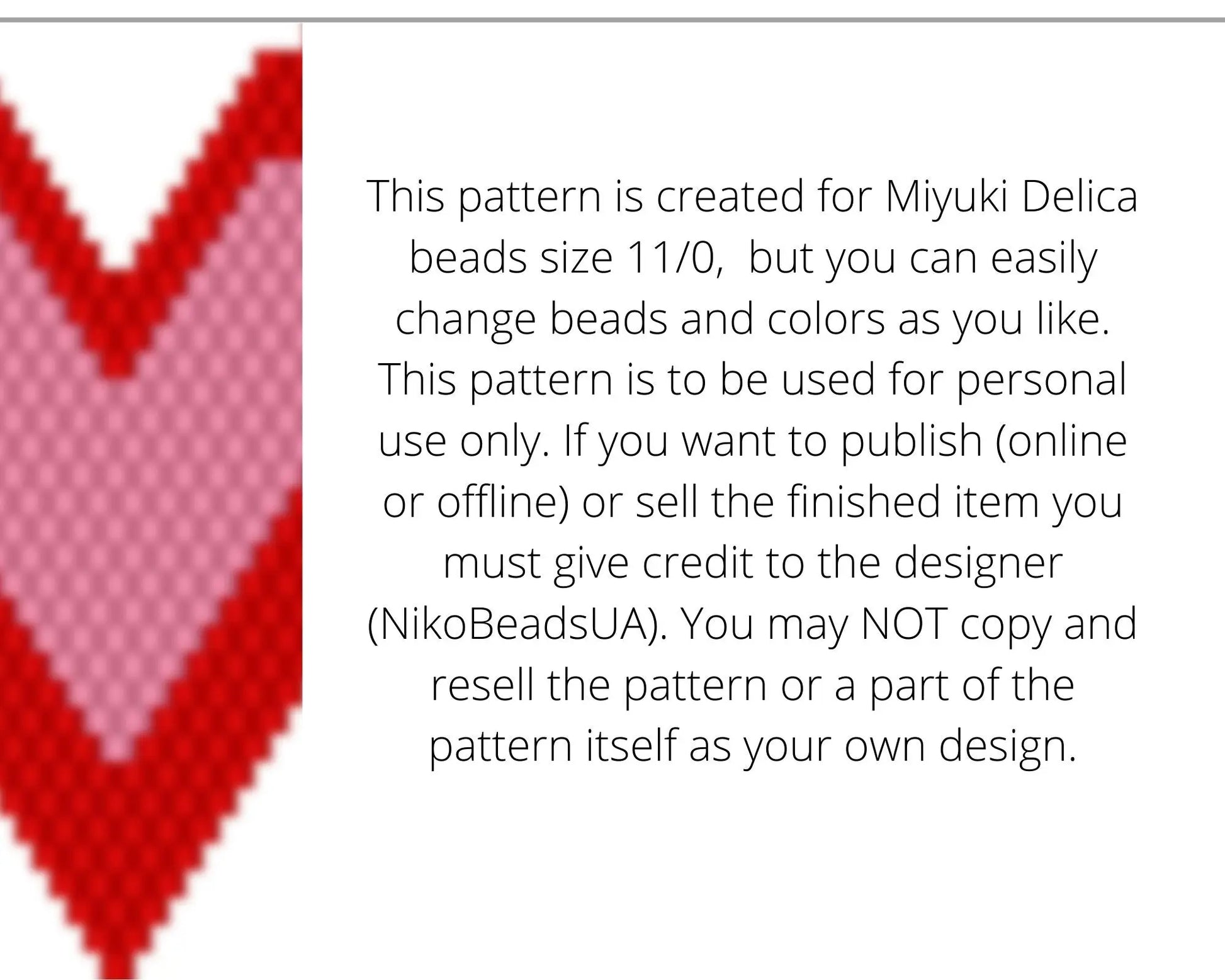 Red Heart Brick Stitch pattern for beaded diamond pendant, earrings NikoBeadsUA