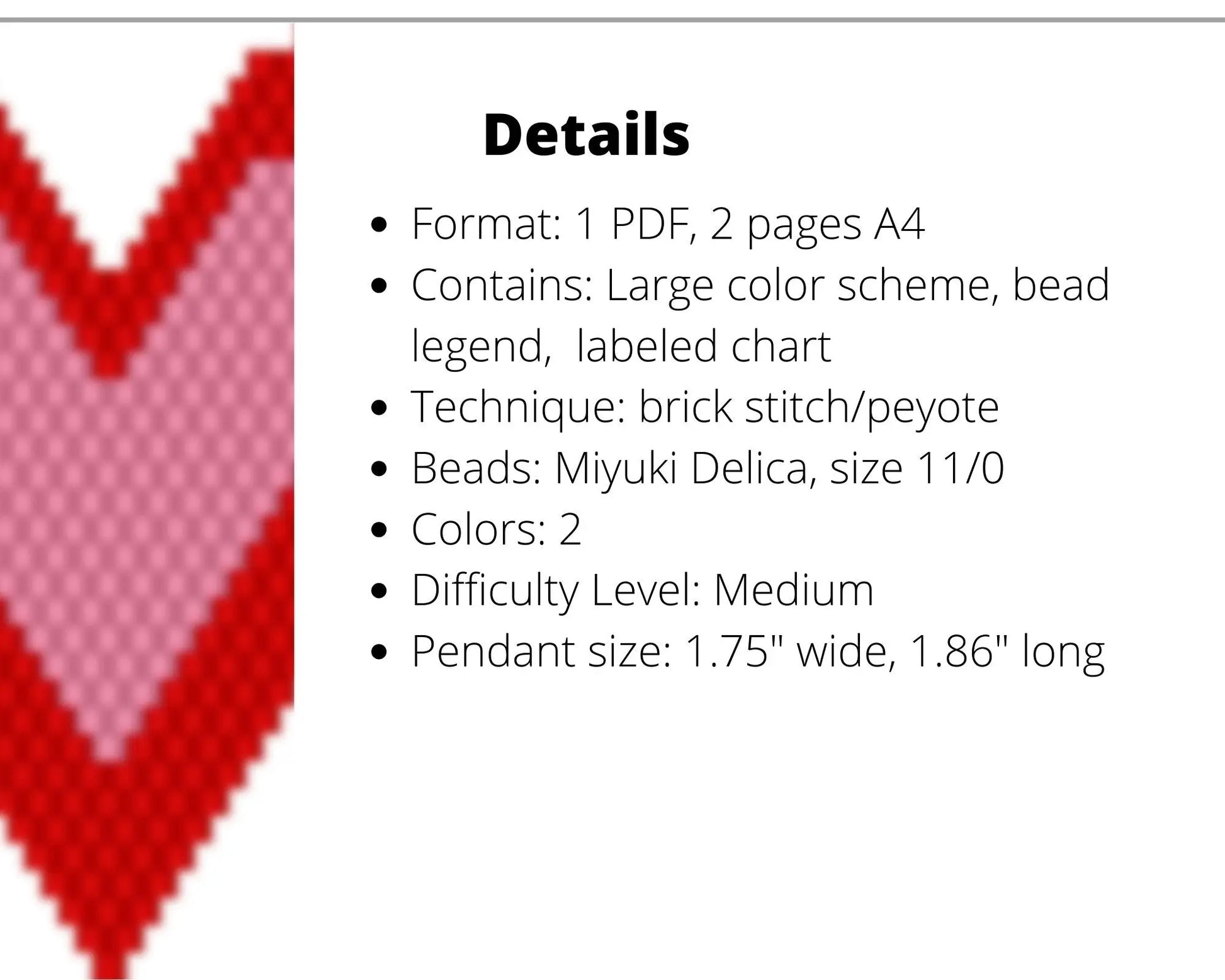 Red Heart Brick Stitch pattern for beaded diamond pendant, earrings NikoBeadsUA