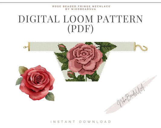 Rose Beaded Loom Fringe Necklace Pattern NikoBeadsUA