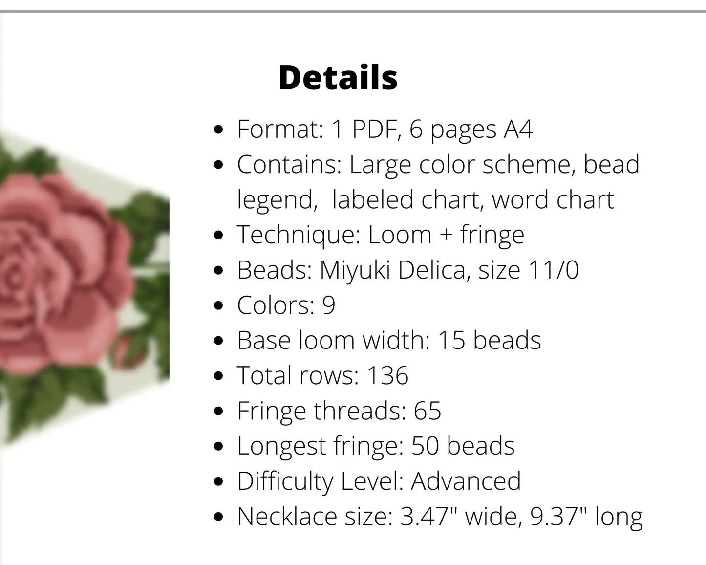 Rose Beaded Loom Fringe Necklace Pattern NikoBeadsUA
