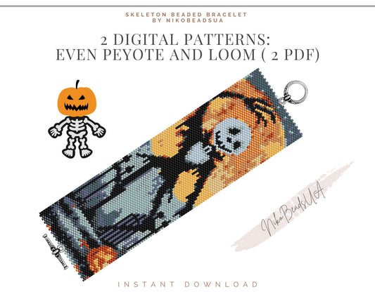 Skeleton even peyote and loom patterns for beaded bracelet or bookmark