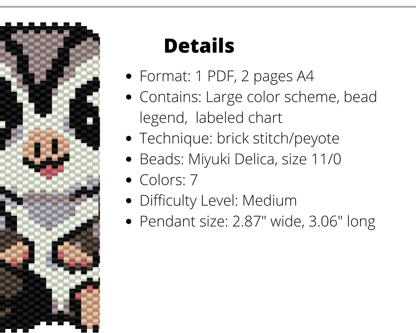 Sugar Glider Brick Stitch pattern for beaded pendant and earrings NikoBeadsUA