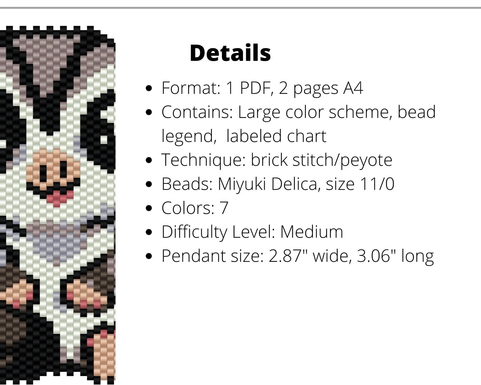 Sugar Glider Brick Stitch pattern for beaded pendant and earrings NikoBeadsUA
