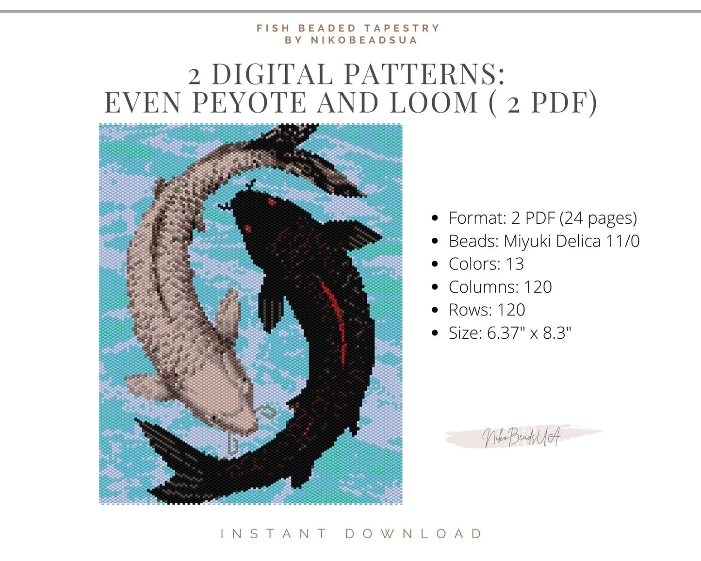 Yin Yang Fish even peyote and loom patterns for beaded tapestry NikoBeadsUA