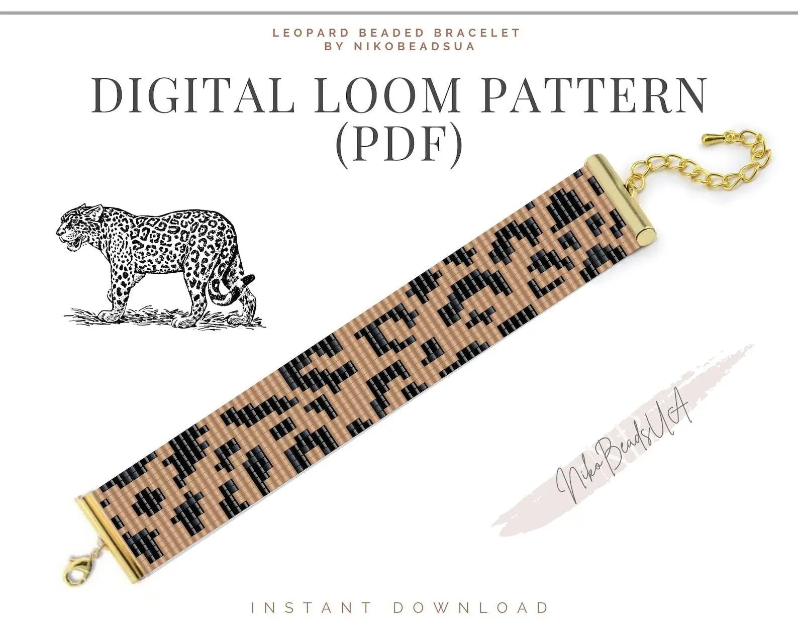 Leopard Print Loom pattern for narrow beaded bracelet - NikoBeadsUA